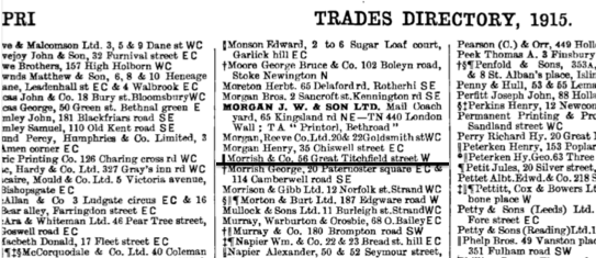 Morrish Post Office London Directory 1915